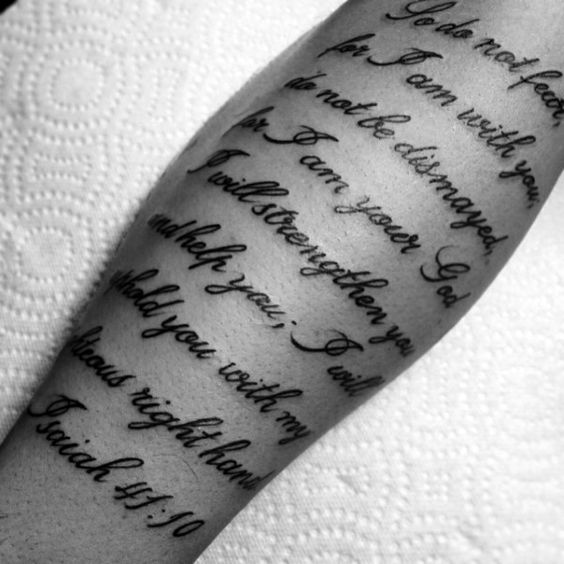 Forearm half sleeve Bible verse tattoos 