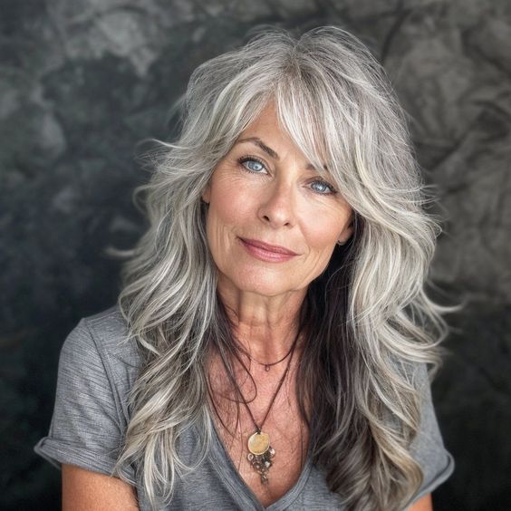 Layered Long Hair With Bangs Over 50