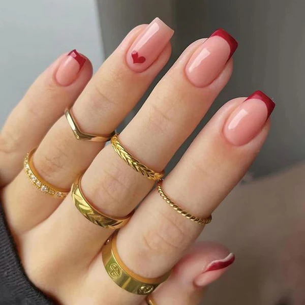 Short French Tip Nails With Design